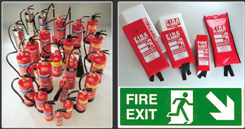 Fire extinguishers, fire blankets and fire saftey signage